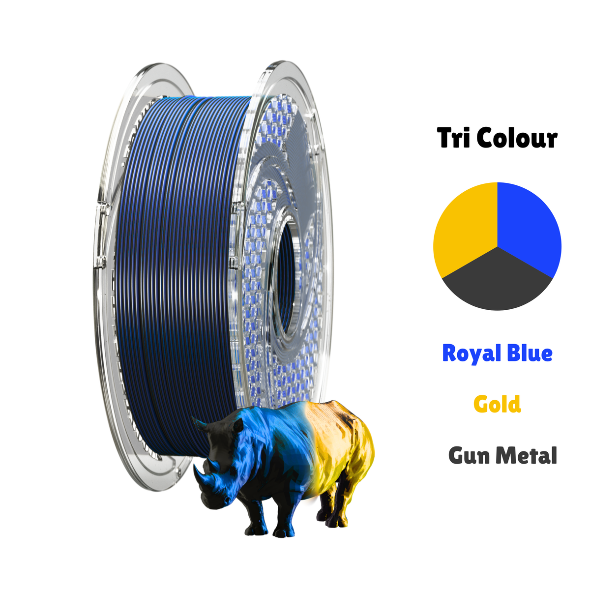 SILK PLA+ Tri Color - Atlas Crown (Gun Metal & Gold & Royal Blue) 750g, 1.75mm