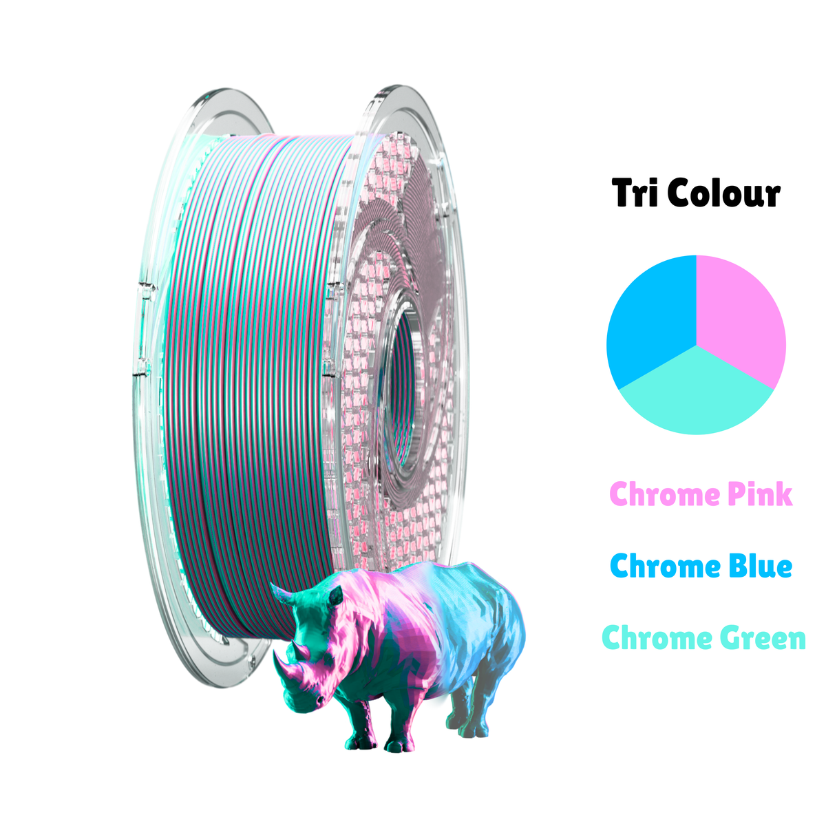 SILK PLA+ Tri Color - Chrome Royale (Chrome Pink & Chrome Green & Chrome Blue) 750g, 1.75mm