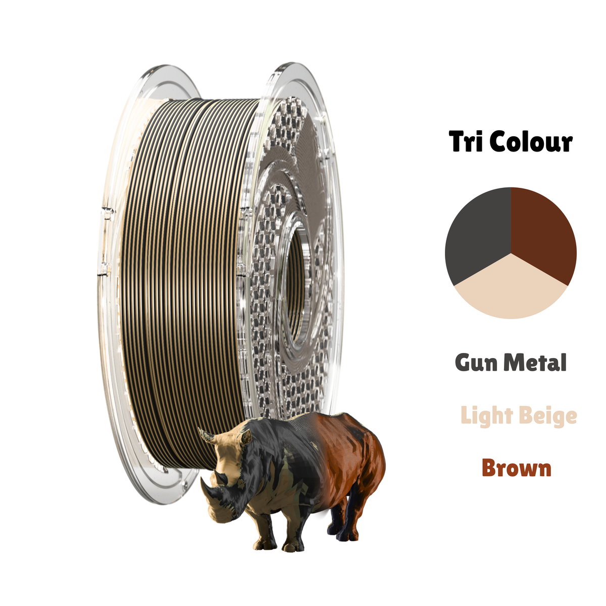 SILK PLA+ Tri Color - Dark Sandstorm Light Beige & Brown & Gun Metal) 750g, 1.75mm