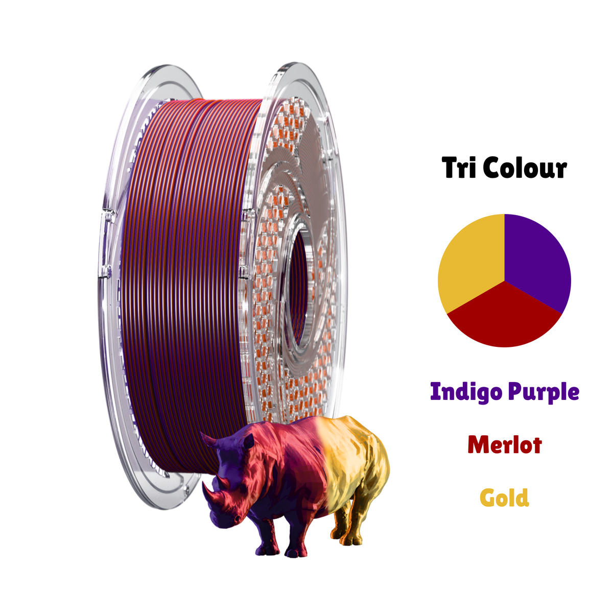 SILK PLA+ Tri Color - Royal Trinity (Indigo Purple & Gold & Merlot) 750g, 1.75mm