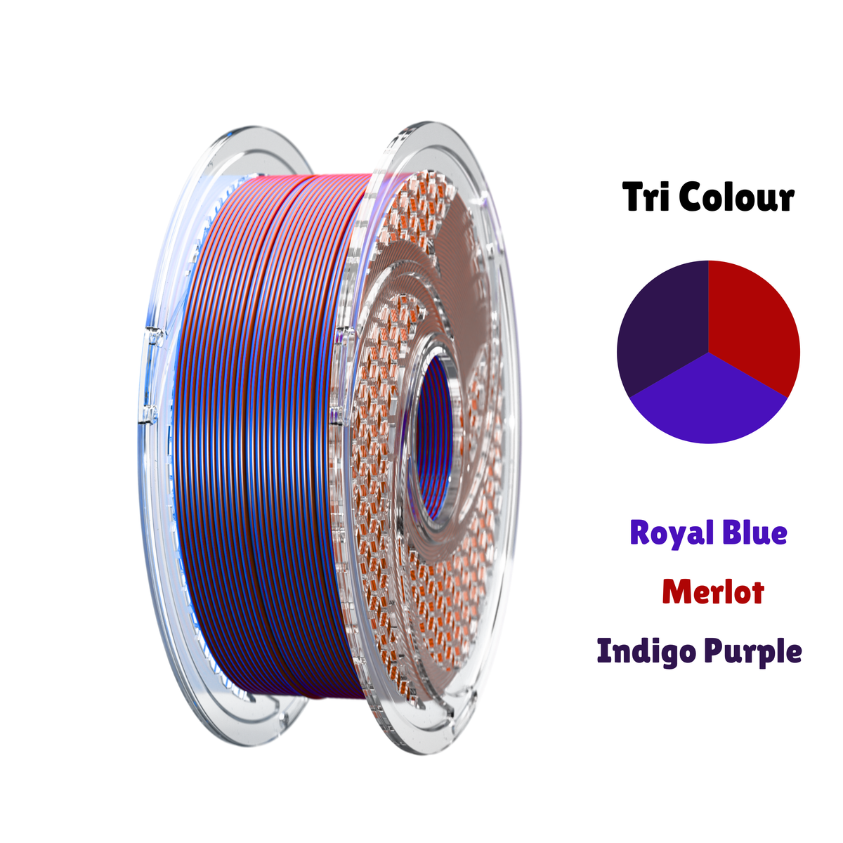 SILK PLA+ Tri Color - Velvet Twilight (Royal Blue & Merlot & Indigo Purple) 750g, 1.75mm