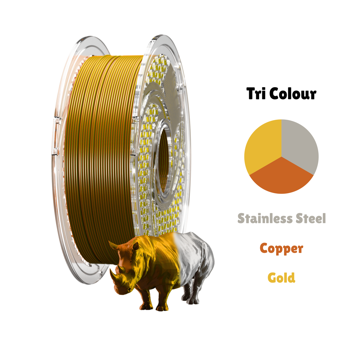 SILK PLA+ Tri Color - Podium Finish (Copper & Gold & Stainless Steel) 750g, 1.75mm