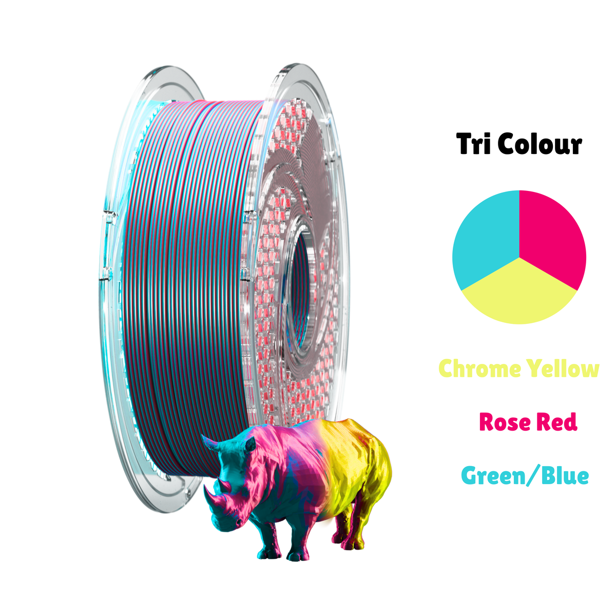 SILK PLA+ Tri Color - Solar Bloom (Chrome Yellow & Rose Red & Green/Blue) 750g, 1.75mm